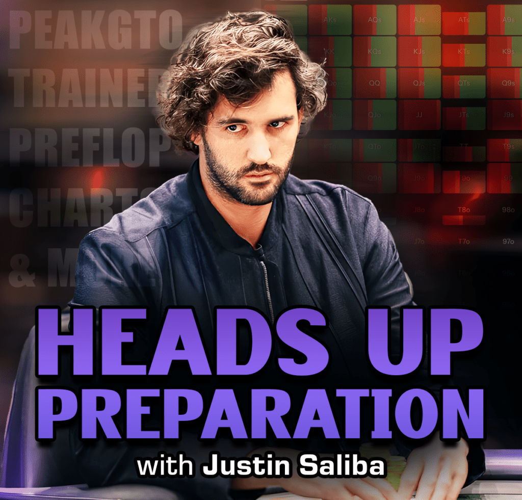 Man with dark shirt seated at a desk; large purple text reads 'HEADS UP PREPARATION' and 'with Justin Saliba' on a dark background.