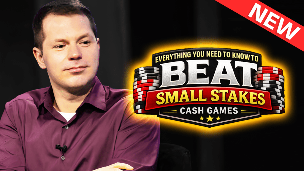 Video thumbnail showing a man in a purple shirt beside a neon-lit 'Beat Small Stakes Cash Games' logo with a red NEW banner in the corner