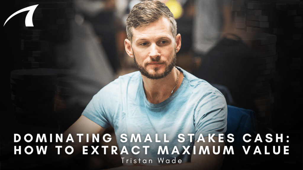 Portrait of a man with a beard at a poker table, stacks of poker chips in the background; article headline about dominating small-stakes cash games.