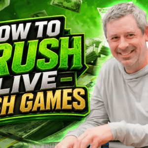 Thumbnail showing bold green 'How to Crush Live Cash Games' text, smiling man on the right, with floating cash and a neon-green background.